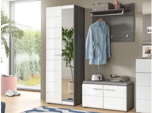 Předsíňová sestava Salsa (3-dílná), šedý dub/bílá lesk