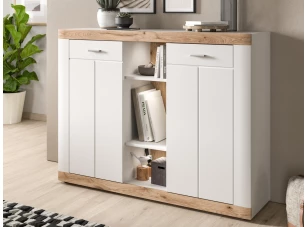 Skříňka s přihrádkami Laredo, 131 cm, bílá/dub nox