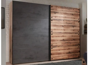 Šatní skříň s posuvnými dveřmi Dover,270 cm, srubová prkna/tmavý beton
