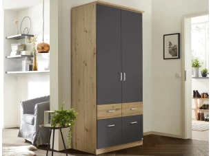Šatní skříň Bremen, 91 cm, dub artisan/tmavě šedá
