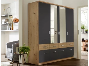 Šatní skříň se zrcadly Bremen, 181 cm, dub artisan/tmavě šedá