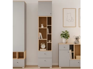 Regál s dvířky a zásuvkami Room 45 cm, dub biscuit/šedý