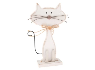 Dekorační soška kočka, dřevěná krémová