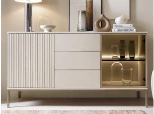 Komoda se zásuvkami Sento, kašmírově béžová/šampaň, s osvětlením