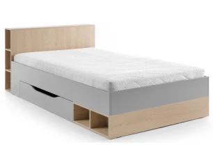 Postel se zásuvkou Room 120x200 cm, dub biscuit/šedá