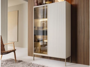 Vitrína Sento, kašmírově béžová/šampaň, s osvětlením