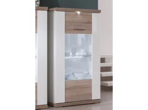 Vitrína Caracas typ 28, dub/bílý lesk, s osvětlením