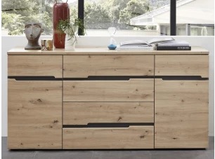 Široká komoda se zásuvkami Memphis, dub artisan/grafit, 165 cm