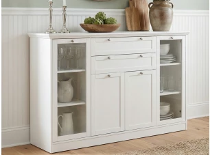 Vysoká komoda s prosklením Landwood, bílá