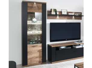 Vysoká vitrína Boston, černá/dub ribbeck, s osvětlením, levá