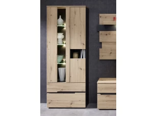 Vysoká vitrína s osvětlením Memphis, dub artisan/grafit