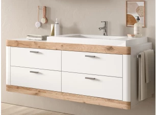 Závěsná koupelnová skříňka s umyvadlem Laredo, bílá/dub nox