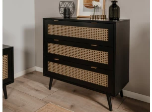 Zásuvková komoda Vienna, černá/výplet