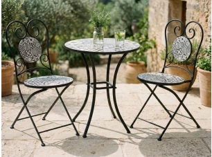 Zahradní set s motivem mozaiky Mosaic, černý/bílý