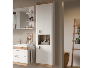 Vysoká nástěnná koupelnová skříňka Laredo, 45 cm, bílá/dub nox