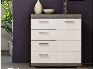 Komoda se 4 šuplíky Scout, 80 cm, šedý dub/bílá lesk