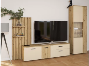 Obývací stěna Gatwick, dub artisan/kašmírová béžová, s osvětlením