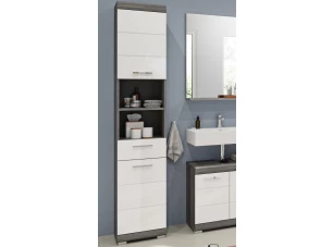 Vysoká koupelnová skříňka Scout, šedý dub/bílá lesk