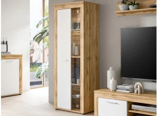 Vysoká vitrína Jana, 60 cm, dub wotan/bílá
