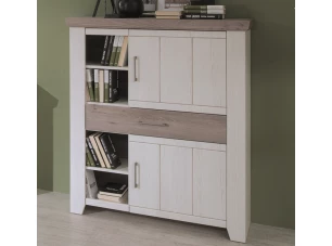 Vysoká komoda Cruz 100 cm, bělená pinie/šedý dub