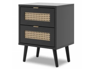 Noční stolek Vienna, černá/výplet