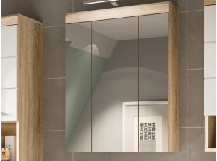 Koupelnová skříňka se zrcadlem Lambada, dub sonoma/bílá lesk