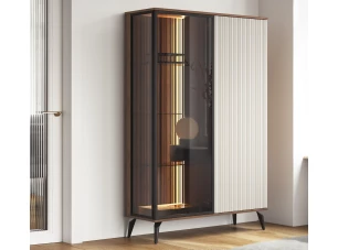 Vitrína Vici 103 cm, ořech/kašmírově béžová, s osvětlením