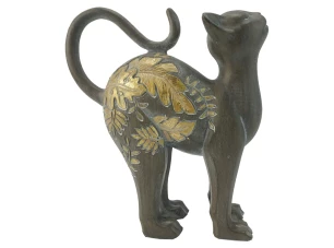 Dekorační soška Kočka s listy 15 cm, šedá