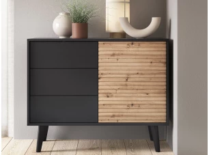 Skříňka se zásuvkami Willow, černá/dub artisan