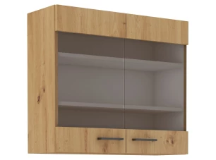 Horní prosklená kuchyňská skříňka Modena, 80 cm, dub artisan