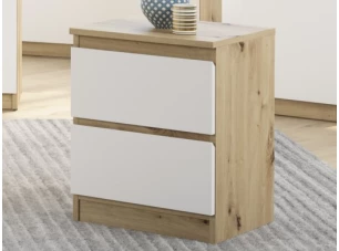 Skříňka/noční stolek Carlos 40 cm, dub artisan/bílá, 2 zásuvky
