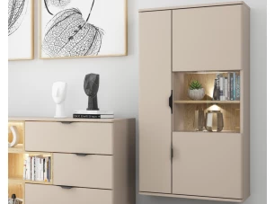 Závěsná vitrína Avola, béžová kašmír/dub cremona