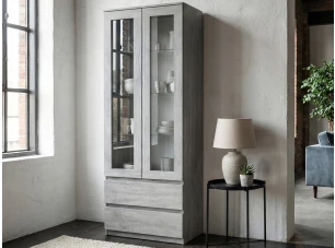 Vysoká vitrína Carlos, šedý beton, šířka 70 cm