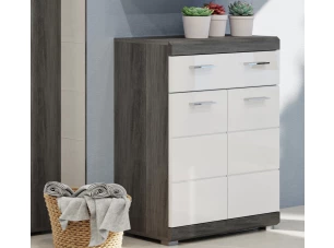 Skříňka se zásuvkou Scout, šedý dub/bílá lesk