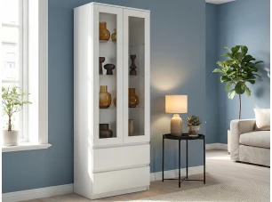 Vysoká vitrína Carlos, bílá, šířka 70 cm