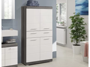 Vyšší skříňka se zásuvkou Scout, šedý dub/bílá lesk