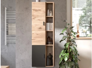 Závěsná skříňka s přihrádkami Grado, dub nox/šedá