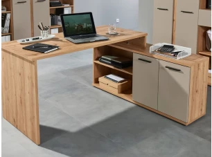 Rohový psací stůl Kanada, dub artisan/kašmírová béžová mat