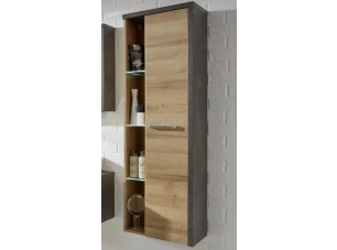 Koupelnová vysoká skříňka Bay, dub/šedý beton