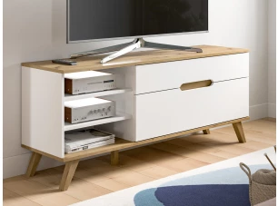 Televizní skříňka Scandi, bílá/dub nox