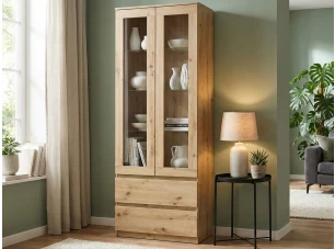 Vysoká vitrína Carlos, dub artisan, šířka 70 cm