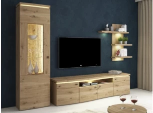 Obývací stěna Bolus, dub artisan, s osvětlením