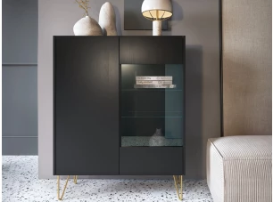 Vitrína Harmony, černá/černý mramor