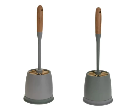 WC štětka se stojanem šedá/bambus