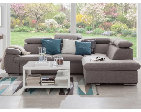 Rohová sedací souprava Viera, světle šedá tkanina, pravý roh