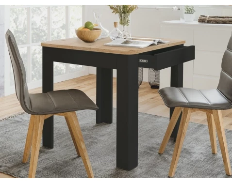 Jídelní stůl se šuplíkem Sandvika 80x80 cm, dub artisan/černý