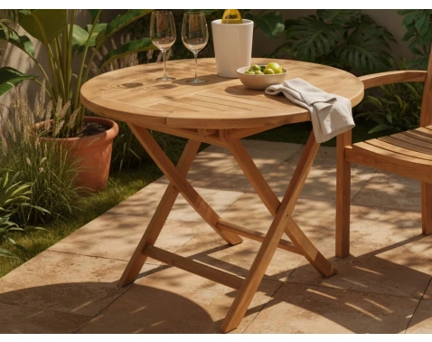 Kulatý zahradní stůl Dumai, 90 cm, teak