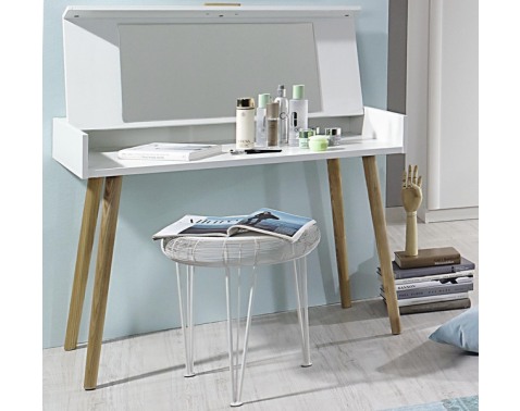Toaletní/psací stolek se zrcadlem Kolding, bílý/jasan - Bílá