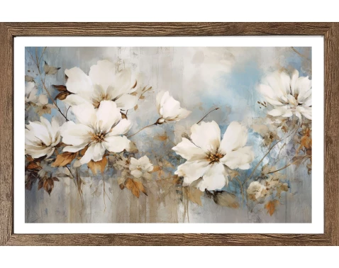 Rámovaný obraz Zátiší s bílými květinami 70x50 cm, dub tmavý
