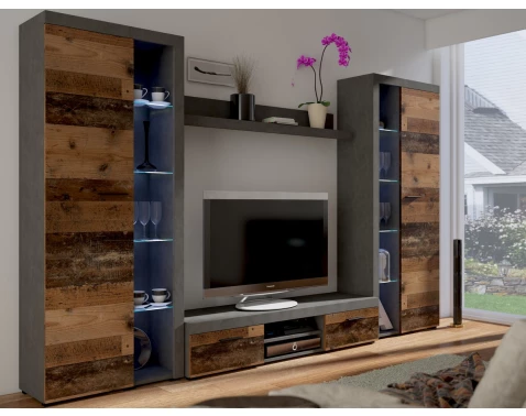 Obývací stěna Flamenco XL, vintage optika kovu/dřeva